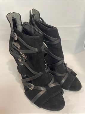 Ivanka Trump Black Suede Strappy High Heel Sandals